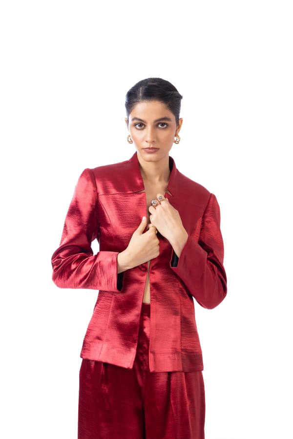 Crimson Split Blazer — Studio MuGu