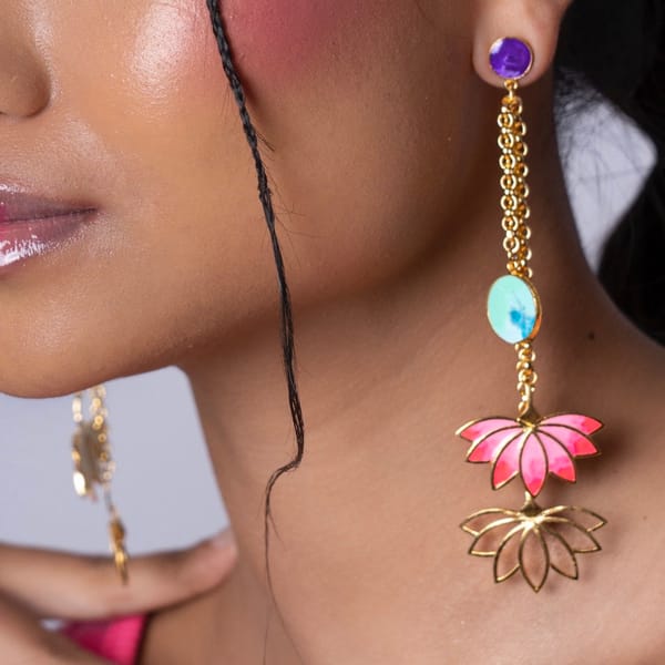 Lotus Charm Earrings Enamel Top — Aditi Bhatt