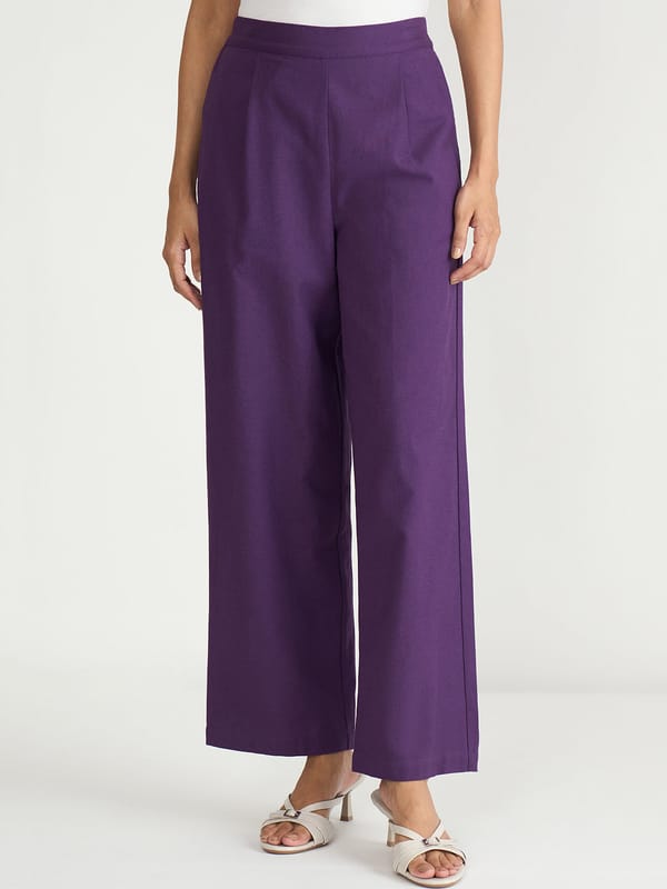 LinenLite Deep Plum Straight Pants — Femmella