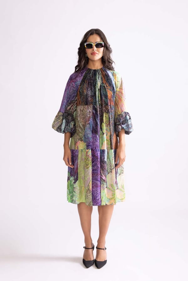 Multicolor Tribal Print High-Neck Tiered Midi Dress — Saaksha and Kinni