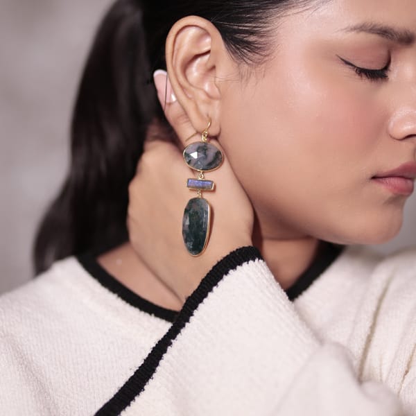 Aura Statement Danglers | Moss agate — Aura Fine Jewellery