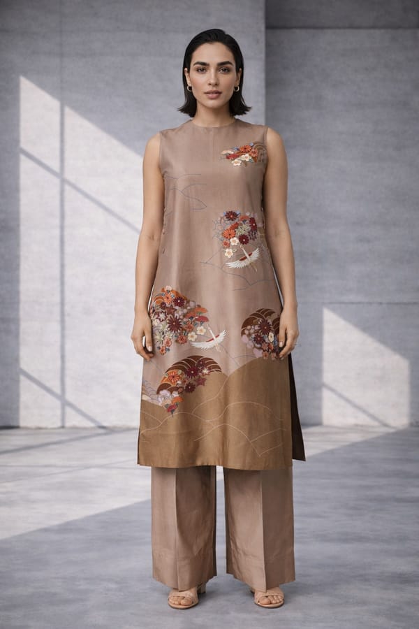 Mizu Beige Cut Sleeves Kurta Set — OJA