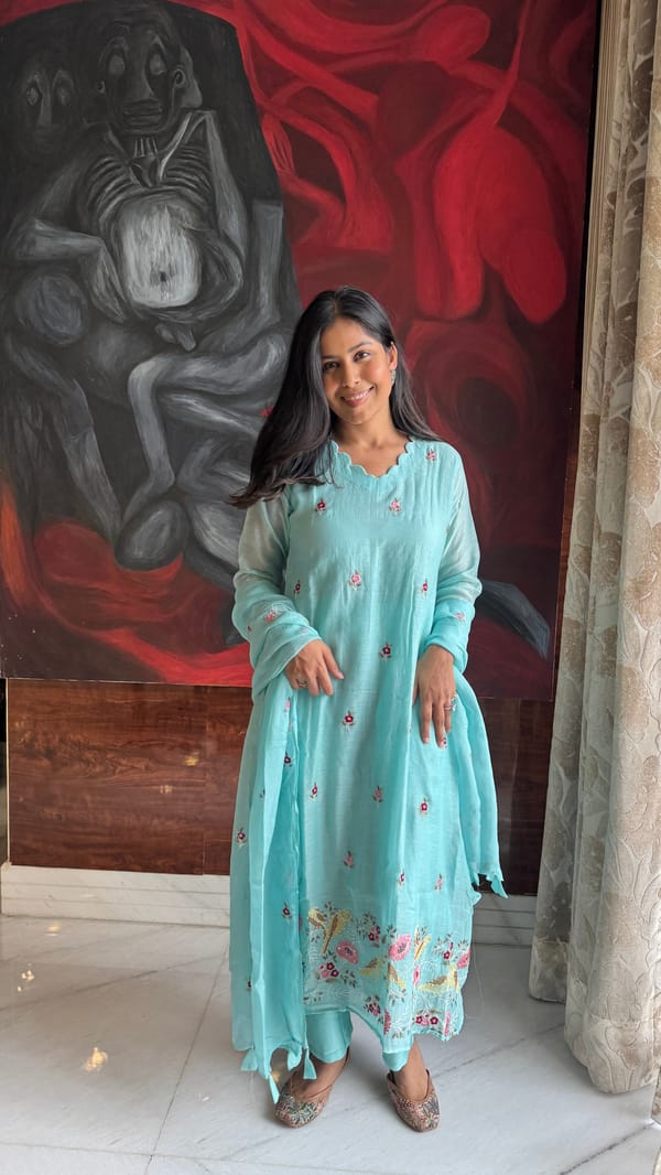 Turquoise Bird Kurta Set — HAPPI SPACE