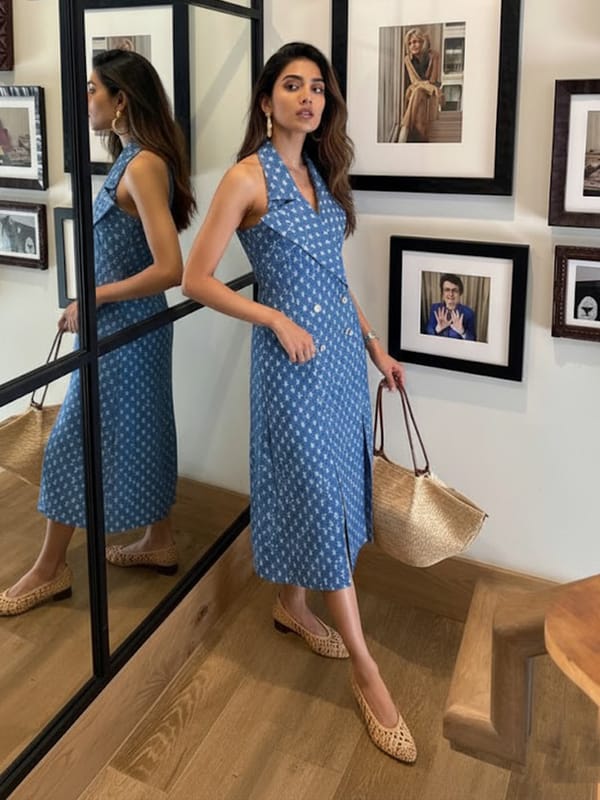 Glitzy Denim Lapel Slit Dress — HOUSE OF FETT