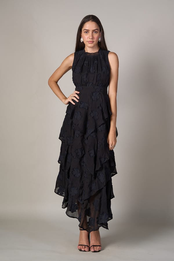 Black Jacquard Tiered Maxi Dress — Style Island