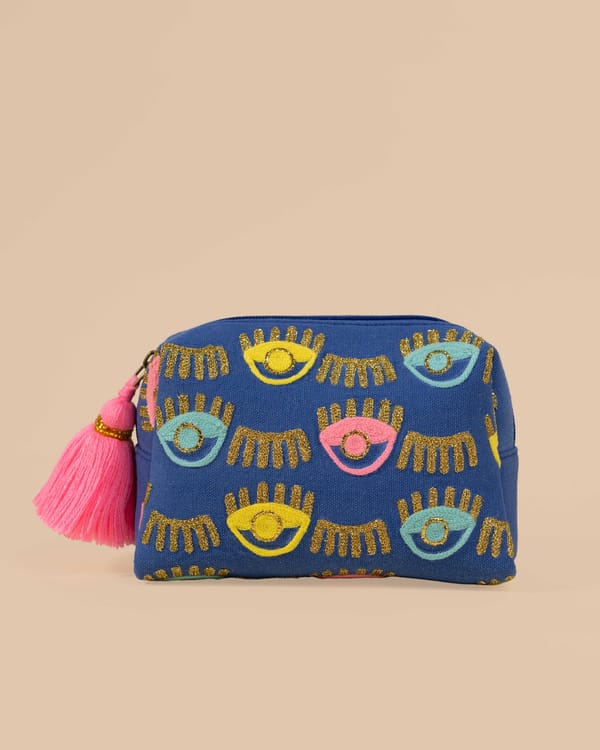 Makeup Pouch- Evil Eye Blue — DESI DRAMA QUEEN