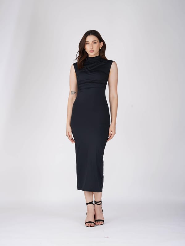 Black Collared Yoke Dress - Zephyr Dress (Onyx) — Select Staples