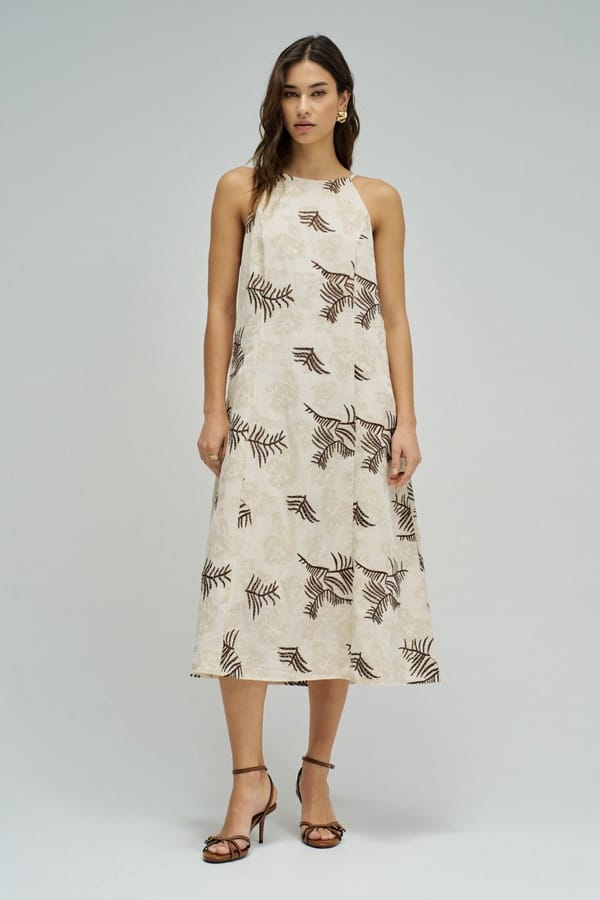 Off-White Embroidered High-Neck Midi Dress — SALSA JEANS