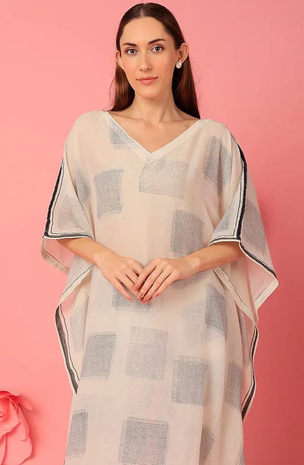 Black and White Block Print Cotton Kaftan — Banana Labs