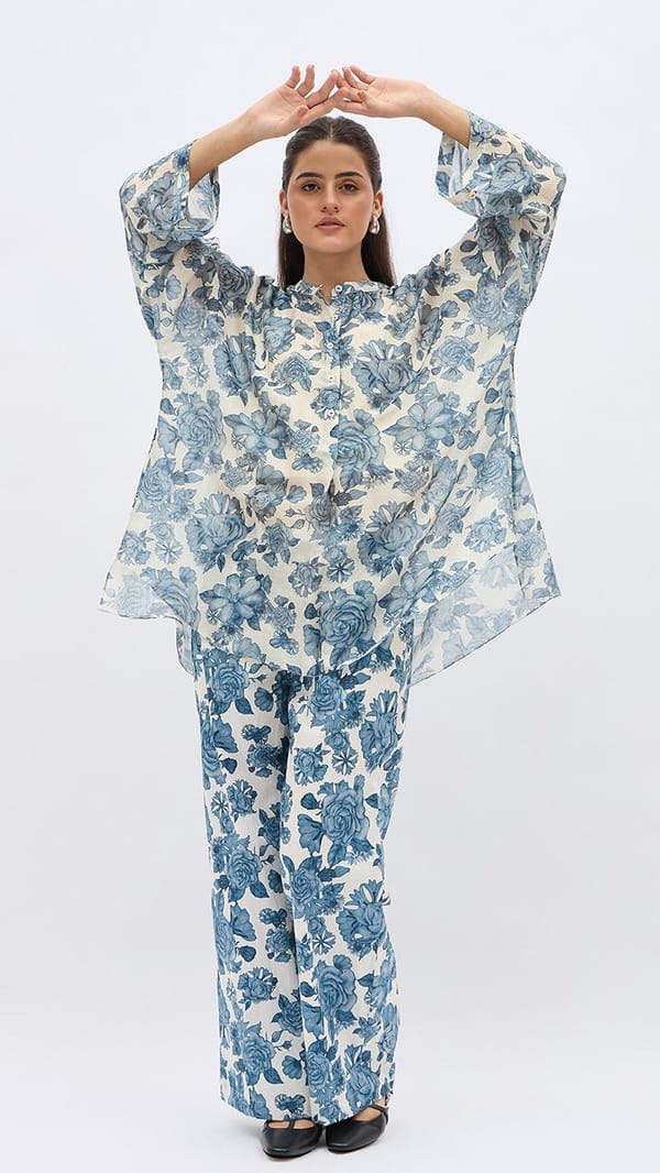 Blue Blossom Flower Namah Tunic — SHIVANI BHARGAVA
