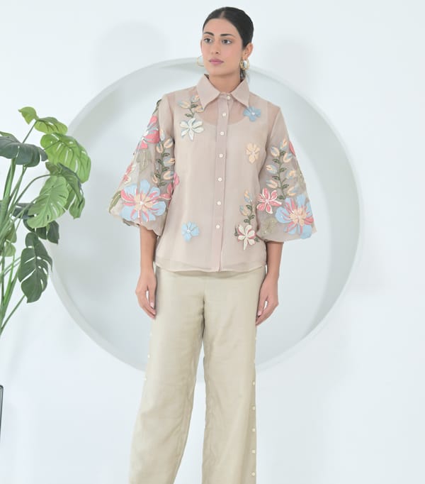 Dupion Big Flower Organza Shirt Coord Set — RUCHIKA MALLIKA LABEL