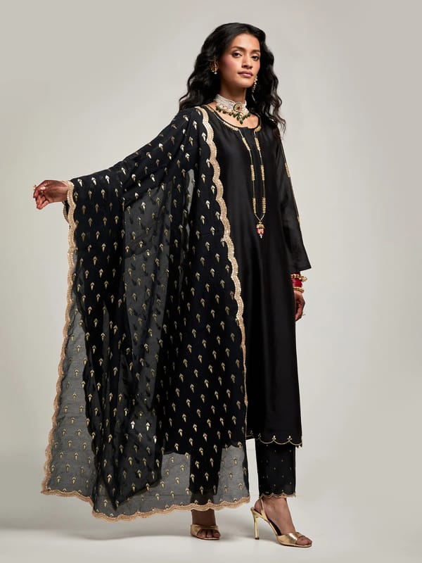 Zari Motifs Dupatta With Lace — Anantaa