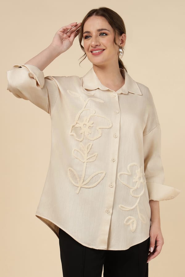 Natural Ivory Tonal Embroidered Button-Down Shirt — AYRISS