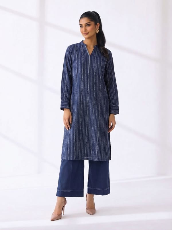 Blue Embroidered Raw Silk Kurta Pant Set — Ganga Fashions Pvt Ltd