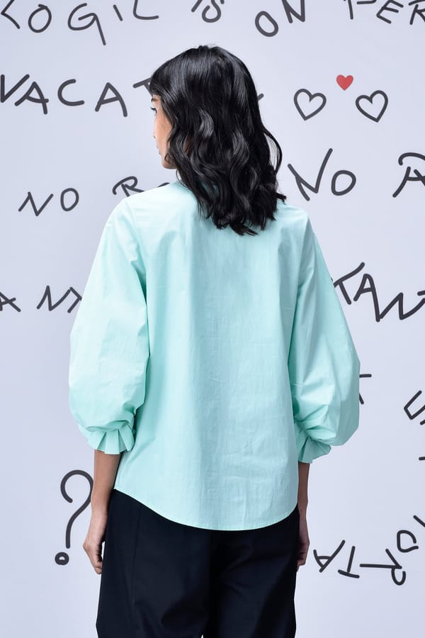 Nile Green Bead-Embroidered Relaxed Fit Shirt Top — Genes Lecoanet Hemant