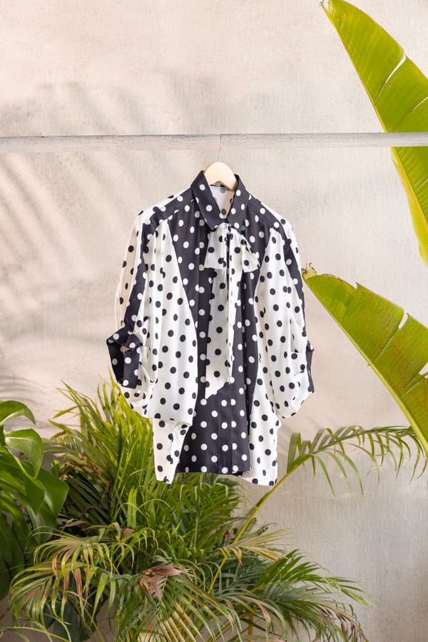 Black and White Polka Dot Tie-Neck Shirt — Shivya K