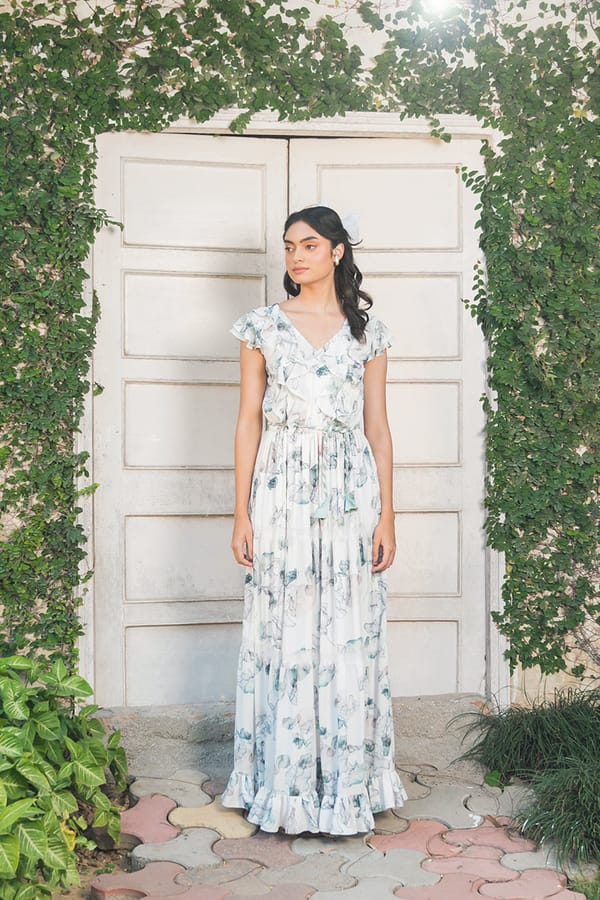 Floral Georgette Tiered Maxi Dress with Waist Tie — ETE CLOTHINGS