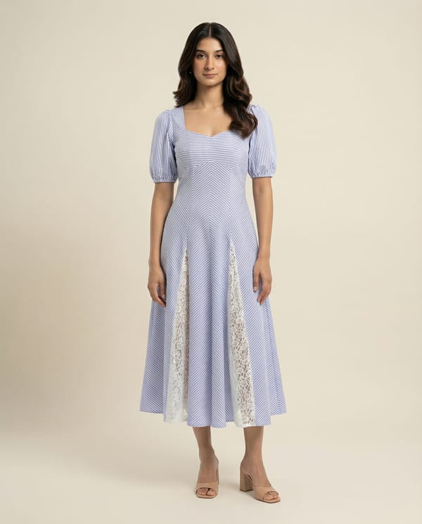 Tulip Lace Stripe Maxi Dress — OSE STUDIO