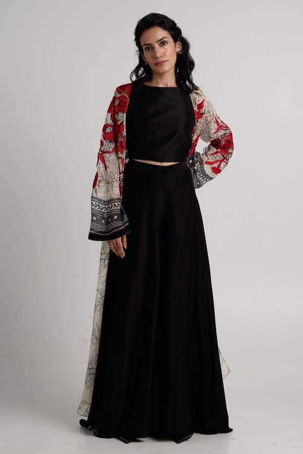 Black 3-Piece Embroidered Overlay Jacket Co-ord Set — Madder Much