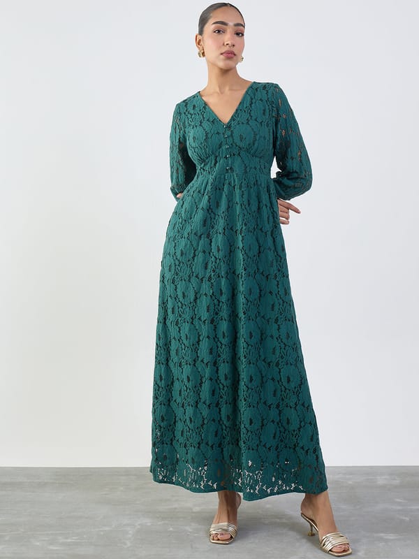 Green Lace Corset Detail Maxi Dress — Femmella