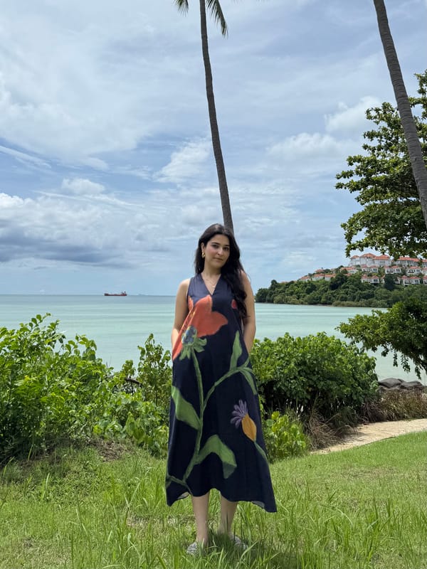 Blue Floral Print Sleeveless V-Neck Midi Dress — GAIMA LABEL
