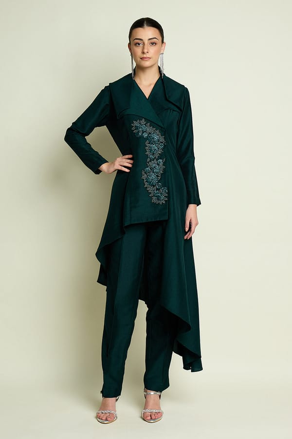 Emerald Silk Drape Dress — Aakaar