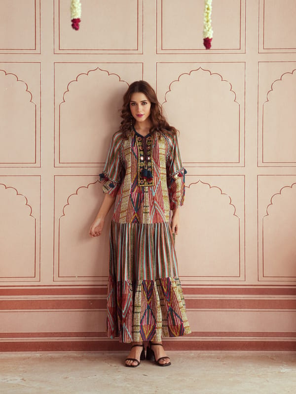 SARA GATHERED LONG DRESS — TASHA INDIA