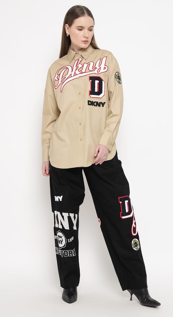 Black Wide-Leg Graphic Patchwork Trousers — DKNY