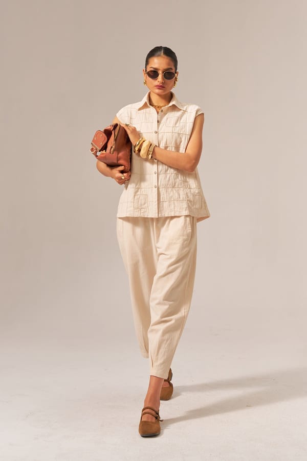 Beige Kala Cotton Shirt and Tapered Pants Co-ord Set — Spacelines