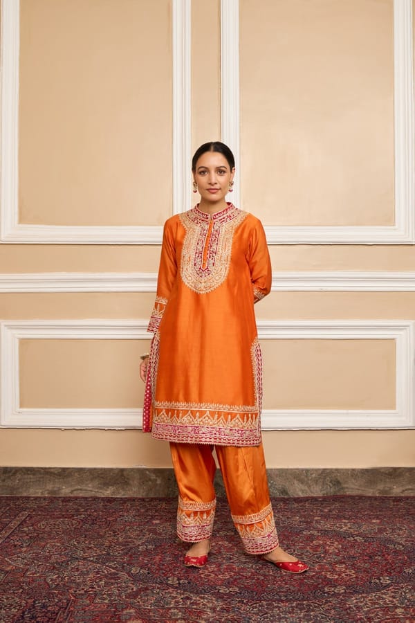 Orange Embroidered Kurta Salwar Suit Set with Dupatta — Sheetal Batra