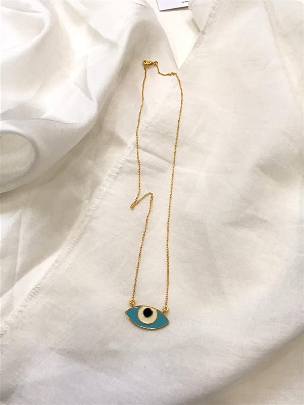 Evil Eye Enamel Neck Chain - Turquoise Gold — Azga