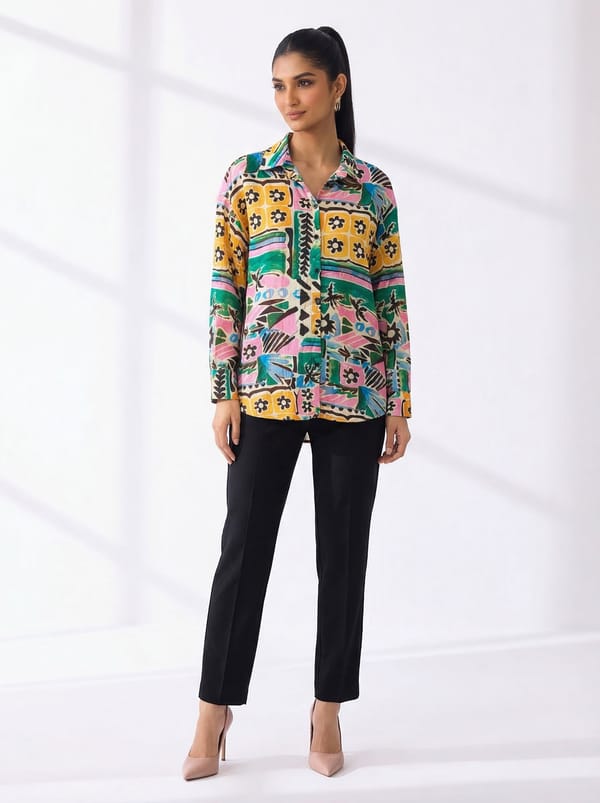 Multicolour Tribal Print Button-Down Shirt — AYRISS