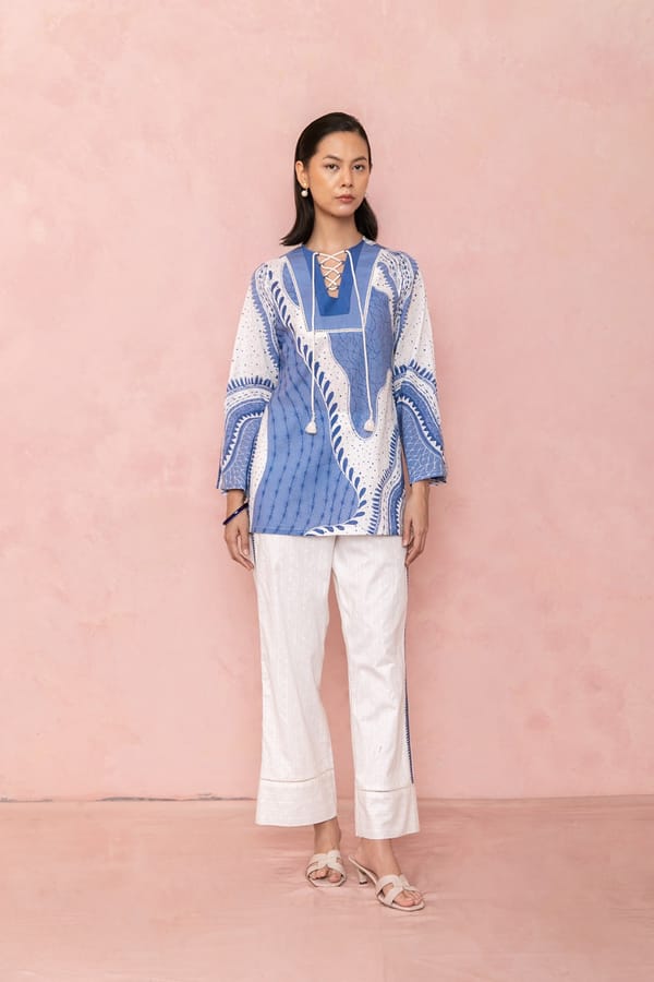 Indigo Printed Kurta and Straight Pants Co-ord Set — LABEL NAARITI