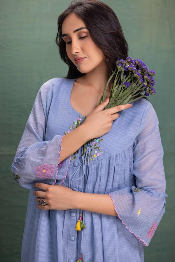 Blue Machine Embroidery Coord Set — Kahani Lush
