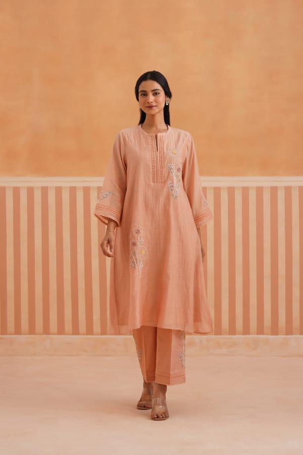 A-line kurta set with delicate dori floral embroidery — Omi Clothing