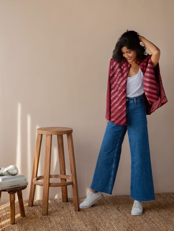 Burgundy Chevron Cape with Suede and Leather-Look Panels — Rhe-Ana