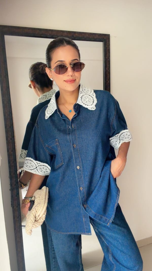 Lace Trim Denim Shirt — CLOSET AFFAIR