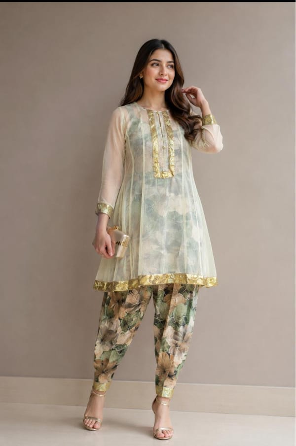 3 Piece Printed Slip with Pakistani Co-ord Set Green — SMAYA by Monica