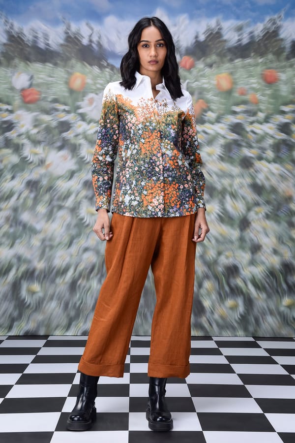 Meadow Floral Print Relaxed Fit Cotton Poplin Shirt — Genes Lecoanet Hemant