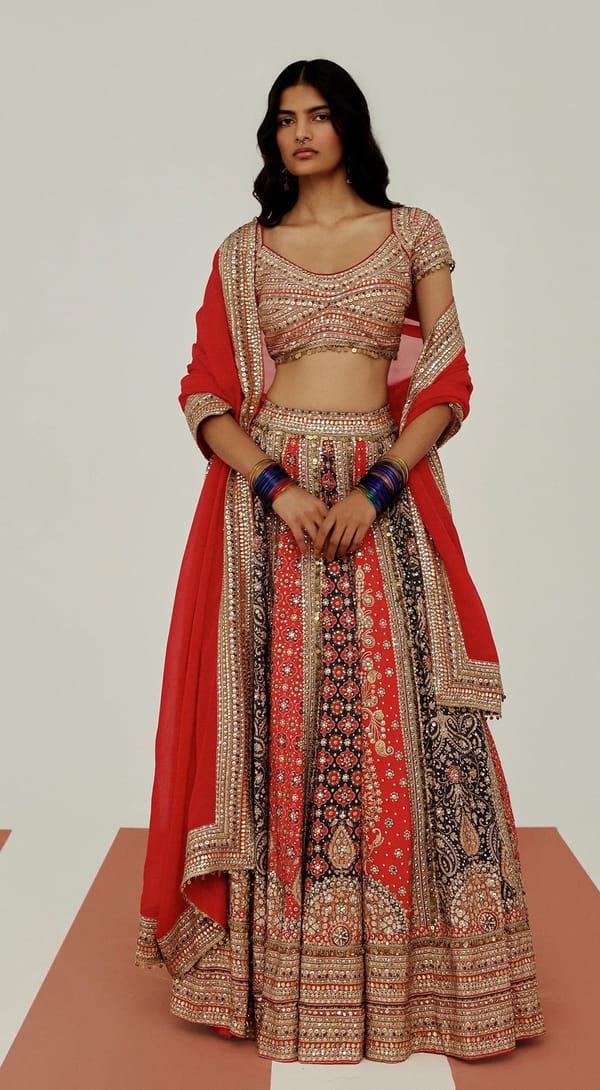 Vermilion Elan Embroidered Lehenga Set — Basanti Kapde aur Koffee