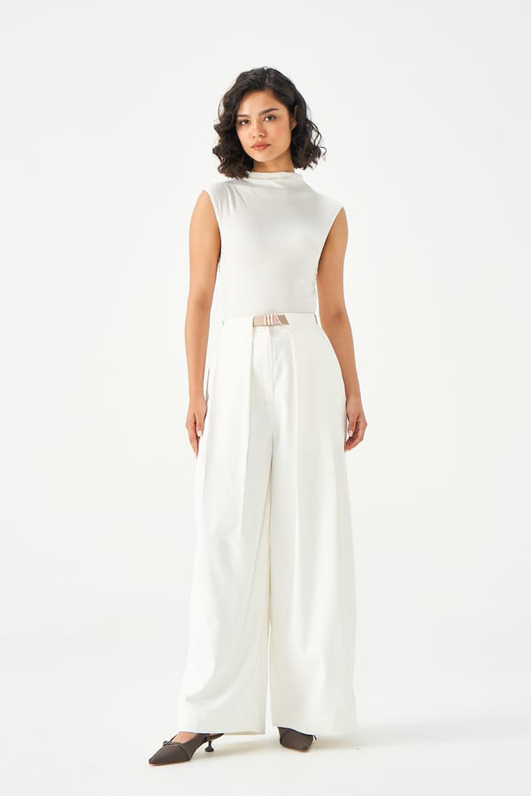 Ivory High-Waist Wide-Leg Tailored Trousers — NOTEBOOK