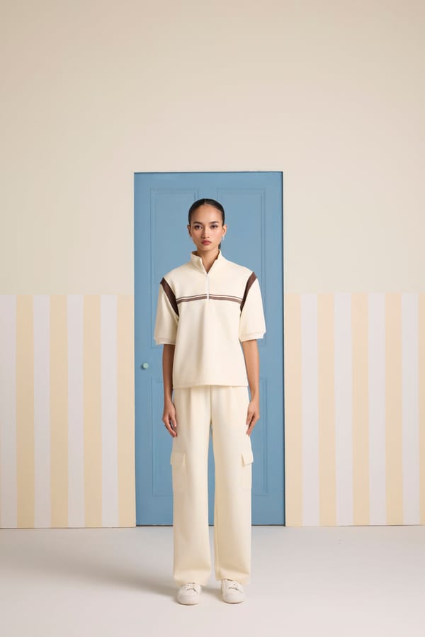 Buttermilk Half-Zip Top and Straight Pants Co-ord Set — Muvazo