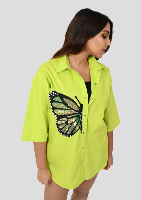 Neon Green Comfort Fit Cotton Oversized Shirt — Richa Goenka