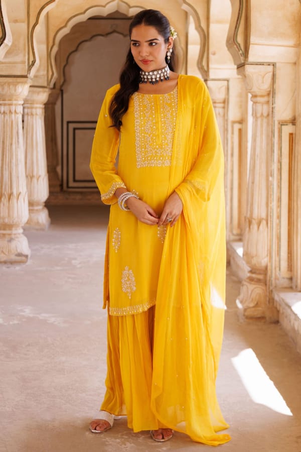 Silk Hand Embroidered Sharara Set — Bannhi by Priyanka Rathore