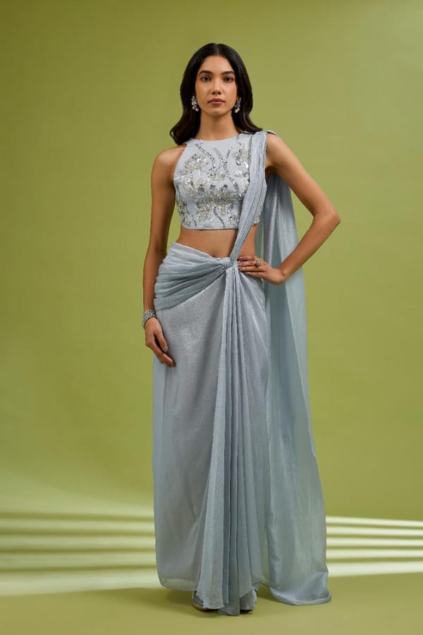Silver Saree Gown — EWOKE STUDIO
