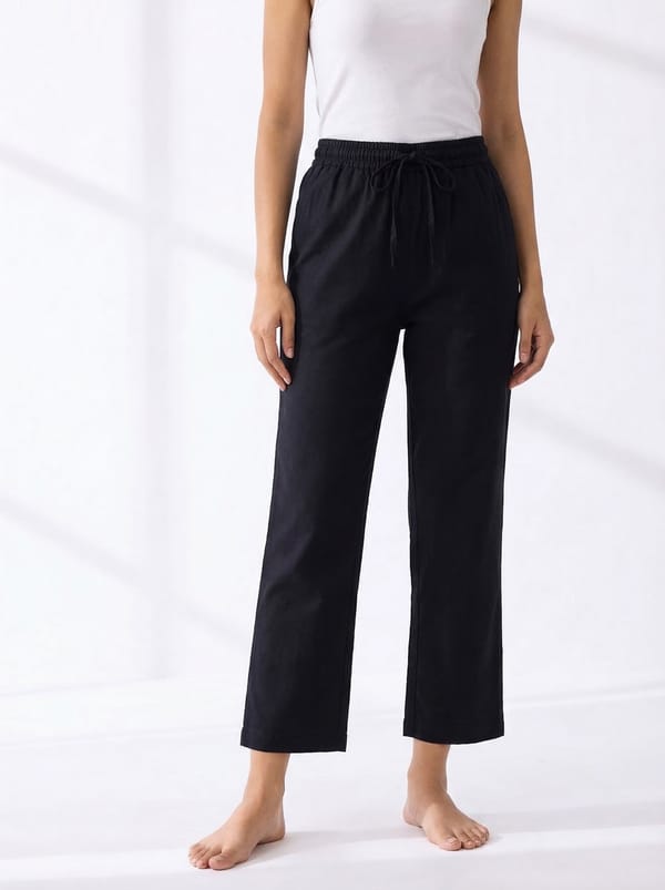 Black Straight-Leg Drawstring Waist Trousers — ASPRIN FASHION