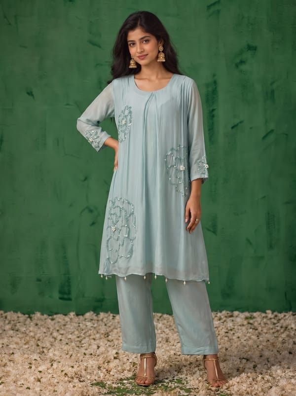 Aqua Fiora Embellished Co-ord Set — ODRA