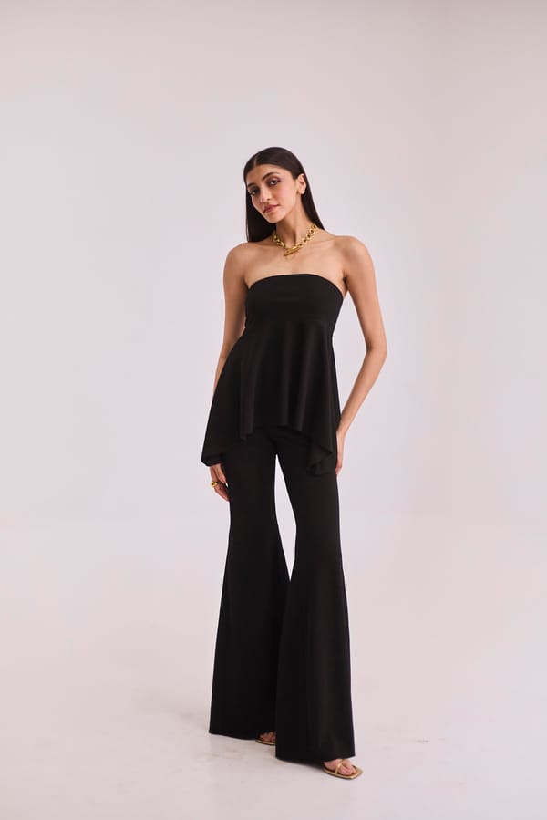 Black Strapless Top and Bell Bottom Co-ord Set — Urban Suburban