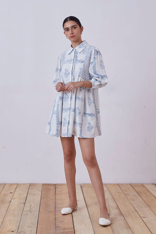 Puro Blue Hand Printed Dress — The Summer House