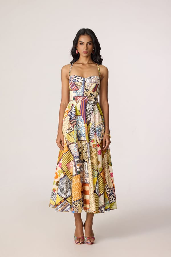 Marilyn Dress - Abstract Multi Patchwork Print — Saaksha and Kinni